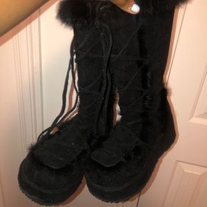 Black Fur Demonia Boots 7